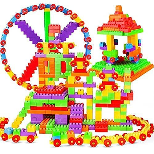PULSBERY Colorful Plastic Small Building Block with Wheels Creative Smart Activity Fun and Learning Train Bricks Blocks Puzzle A