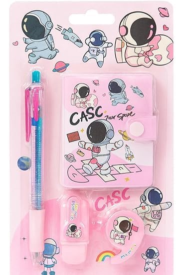 Astronaut Stationery Set For Kids  Cute SpaceThemed Notebook, Pen, Sharpener & Tape | School Supplies Gift Pack  Random Model