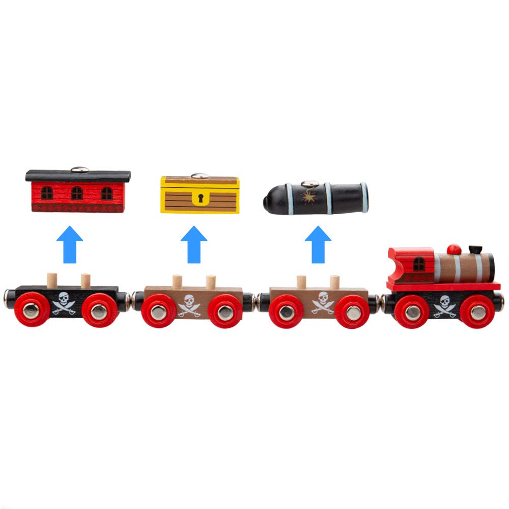 Bigjigs Rail Wooden Pirate Train - Other Major Wood Rail Brands Are Compatible