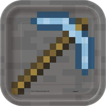 Multicolor Minecraft Square Dessert Plates (7') 8 Count - Unique Design, Super Sturdy & Fun, Ideal For Geeks, Gamers & Kids Themed Parties