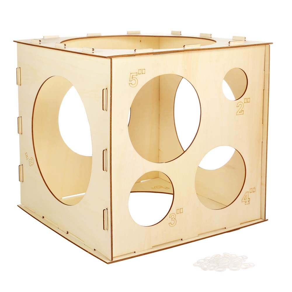 Auihiay 2-10 Inch Collapsible Wood Balloon Sizer Box Cube, Balloon Size Measurement Tool For Balloon Decorations, Balloon Arches, Balloon Columns (9 Holes)