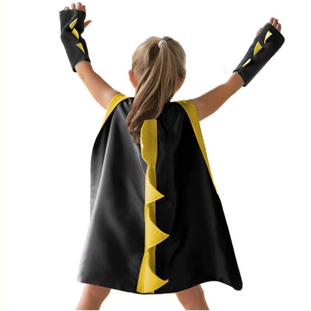 Qiaoniuniu Dinosaur Dragon Cape And Gauntlets Halloween Costume Boy Girl Toddler Dress Up Clothes 2-6 Years Old Color Black