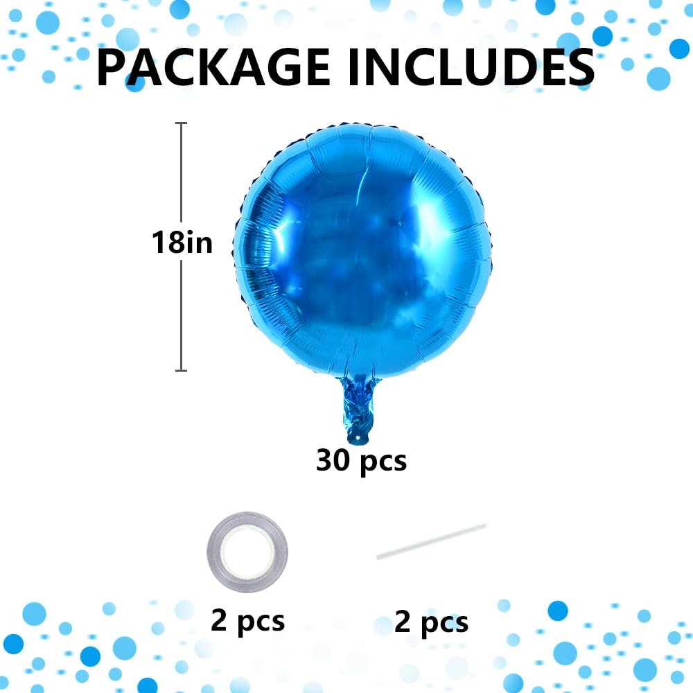 TONIFUL 30Pcs 18 Inch Large Blue Round Shape Foil Balloons Big Blue Circle Helium Mylar Ballons for Birthday Wedding Baby Shower