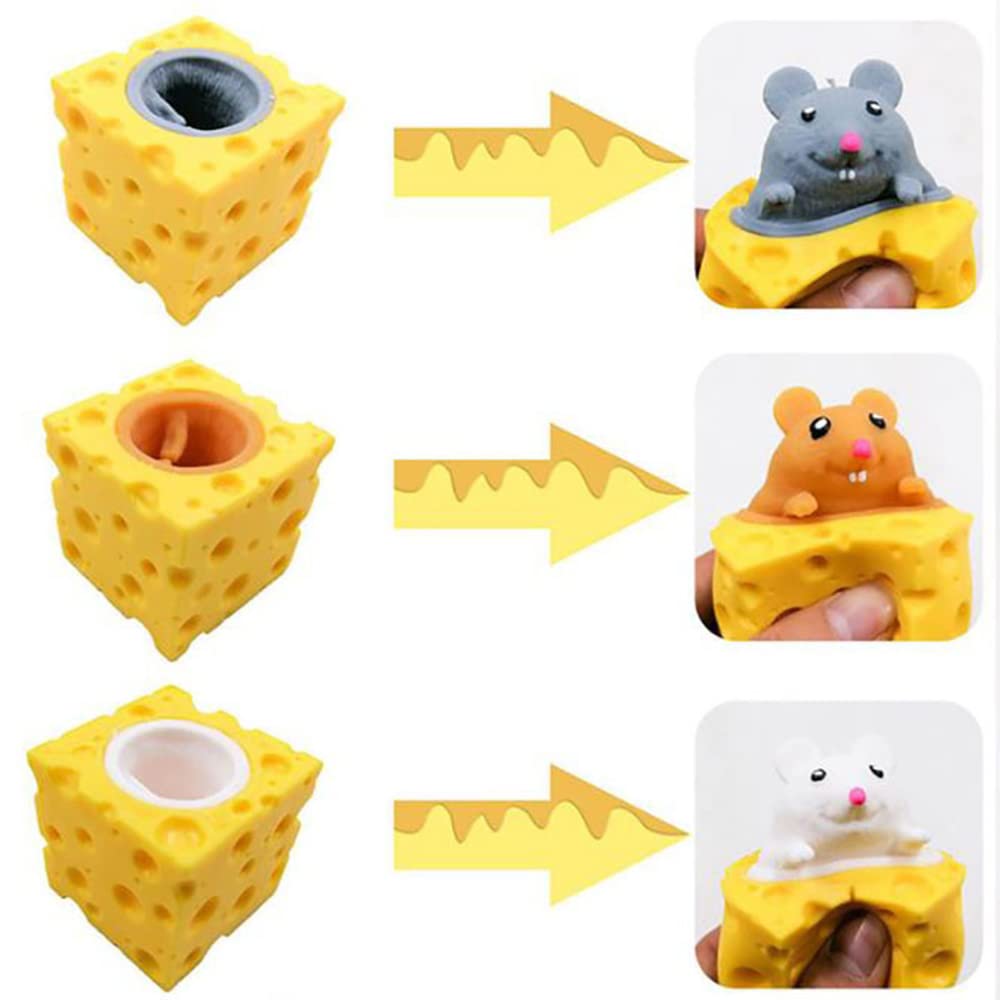 3PCS Animal Squishes Toys with Cheese Cup Squishies Cute Mice Squeeze Toys for Kids Cheese Squirrel Cup Fidget Toys for Adults A