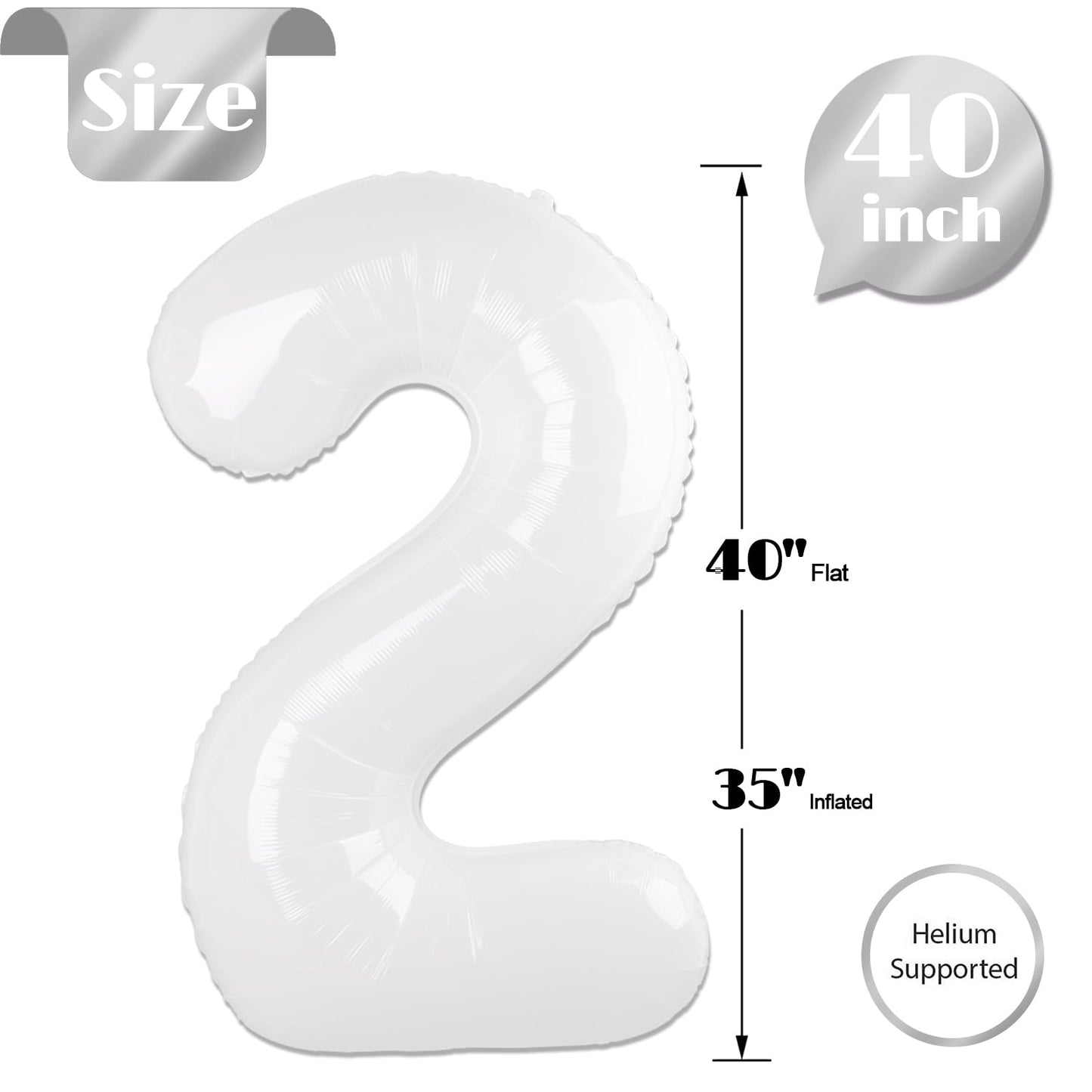 White 2 Balloon, Translucent Number Balloons 40 Inch, 2Nd Balloon Number Birthday Decorations, Second Two Birthday Party Supplie