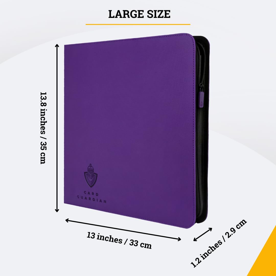 Card Guardian - 12 Pocket enhanced Binder with Zipper for 480 Cards - Side Loading Pockets for Trading Card Games TCG (Purple)