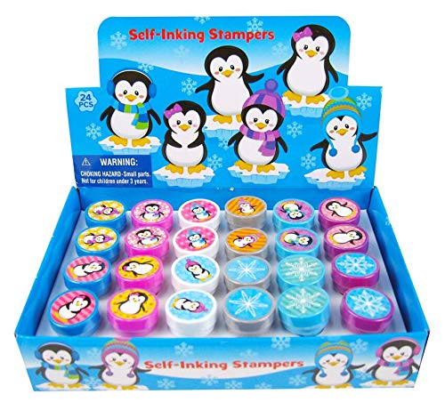 Tiny Mills 24 Pcs Penguin Assorted Stamps for Kids Self Ink Stamps (12 Different Designs) Birthday Party, Stocking Stuffers, Par