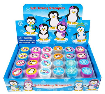 Tiny Mills 24 Pcs Penguin Assorted Stamps for Kids Self Ink Stamps (12 Different Designs) Birthday Party, Stocking Stuffers, Par