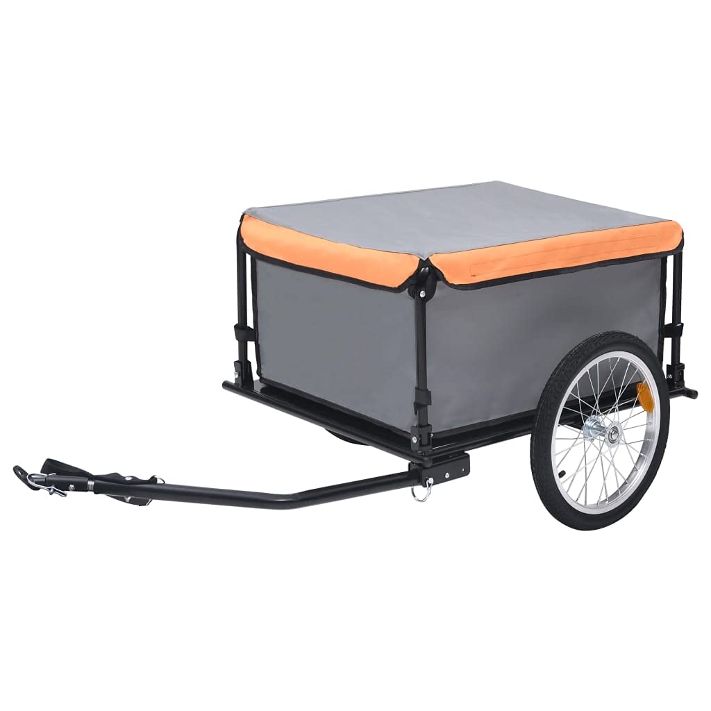 vidaXL Bike Cargo Trailer - Gray and Orange - Sturdy Steel Frame - 143.3 lb Max Capacity - Water - High-Visibility Reflectors - 
