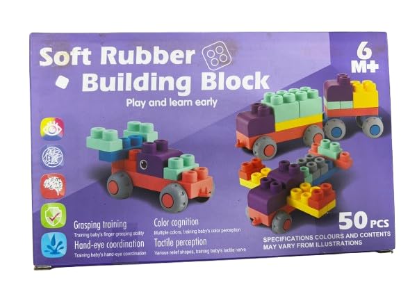 Kitmeer 50Pcs Soft Rubber Building Blocks Toys Big Soft Playing Blocks (50 Pcs)
