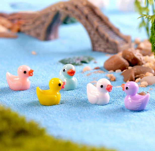 100pcs Luminous Mini Ducks,15 mm Dollhouse D  cor Resin Ducks Glow in The Dark for Aquarium Decor Micro Fairy Garden Landscape H