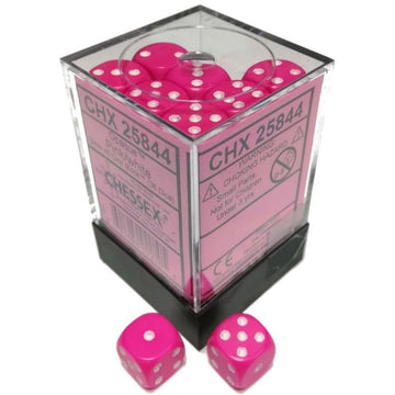 chessex Manufacturing cHX25844 12 mm Pink Opaque D6 Dice with White Pips - Pack of 36