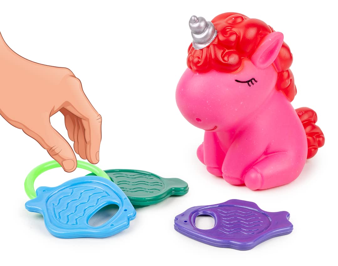 Ratnas Squeezy Unicorn with Teether Bath Toys with Sound for Kids (Assorted Colours)
