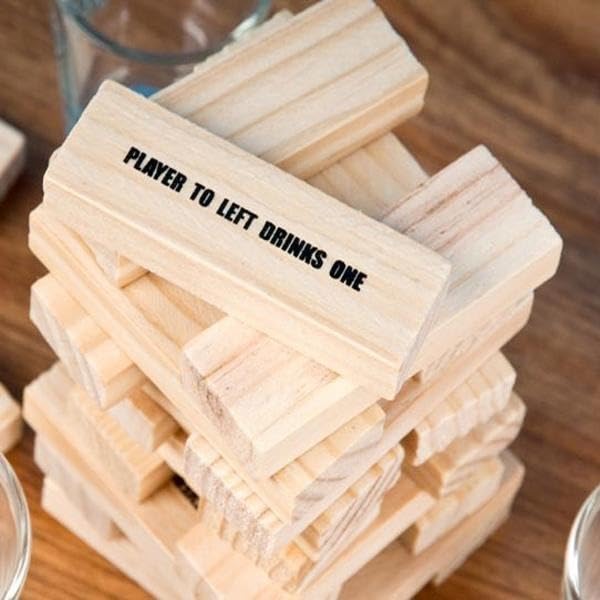 GIFTS INFINITY® Drunken Tower Game - Wooden Block Stacking Game, Fun Gift for Adults and Kids, Perfect for Parties, Color: Wood