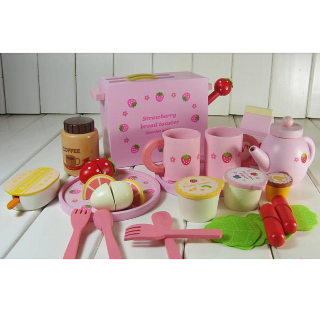 ATORSE Kid Wood Pretend Play Toy Breakfast Toast Sausage & Fruit Food Cutting Set