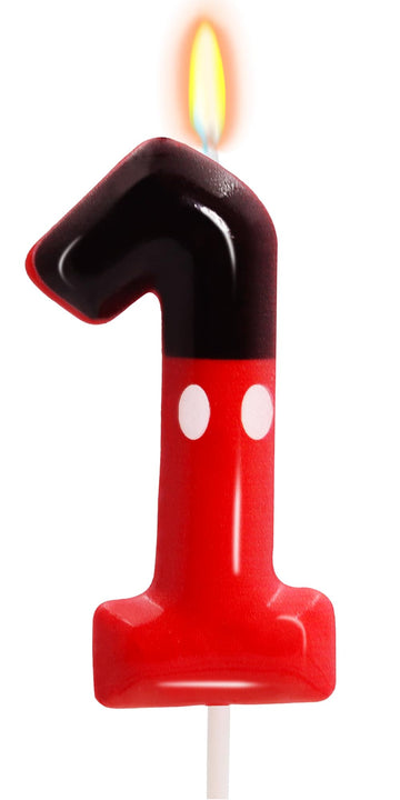 1st Black Red Birthday Candles for Boys Girls, Red Mouse Cake Topper Cupcake Decor, Cartoon Themed Birthday Party Decorations Su