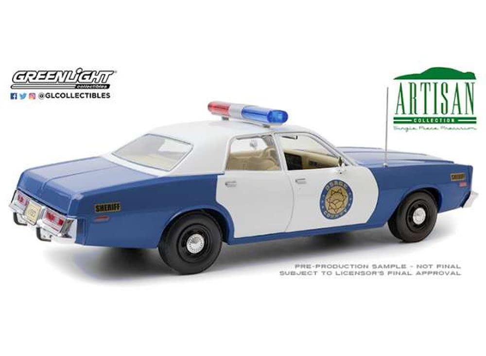 1975 Plymouth Fury ''Osage County Sheriff'' Blue And White 1/18 Diecast Model Car By Greenlight