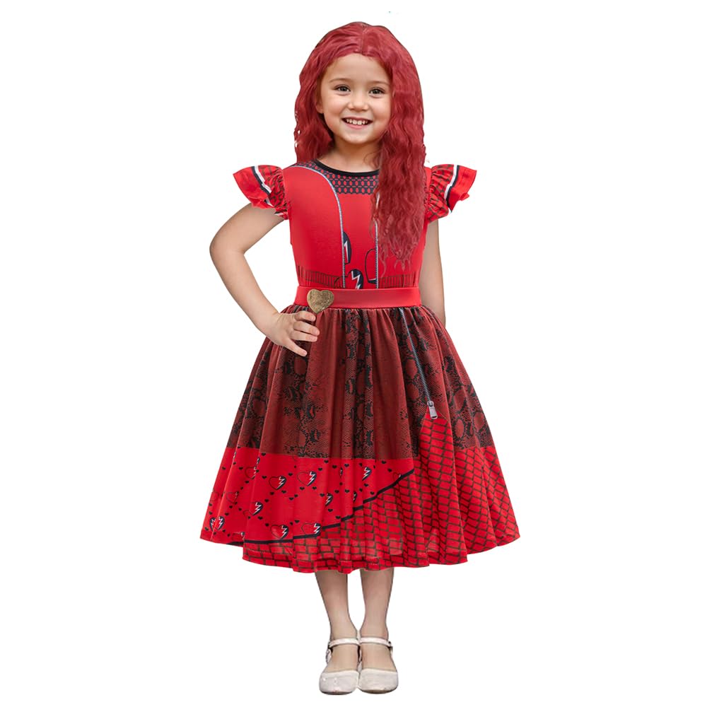 Btonai Girls Red Costume For Kids Rise Red Dress Princess Red Halloween Outfits With Wig And Gloves 3-9Y