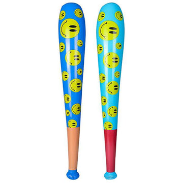 Baseball Bat Inflate Happy Face Design, 3.5' Feet Tall, Assorted Colors (2-Pack)