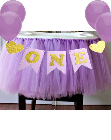 Purple 1st Birthday Baby Tutu for High Chair Decoration and ONE Pennant Mermaid Happy Birthday for Highchair