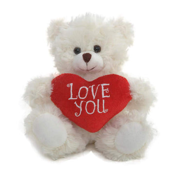 Plushland Stuffed Mocha Heart Bear - Plush Bear Toy For Kids & Adults - Embroidered Heart Pillow - Brown-6 Inches (Love You-Cream)