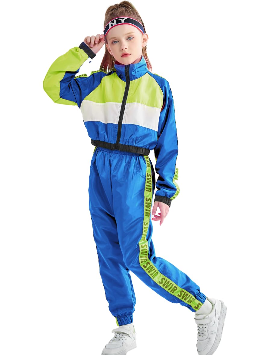 Lolanta Hip Hop Clothes Girls, Kids Dance Clothing Set, High Waisted Pants Sets, Girls Dance Wear Sets(9-11, Dark Blue)