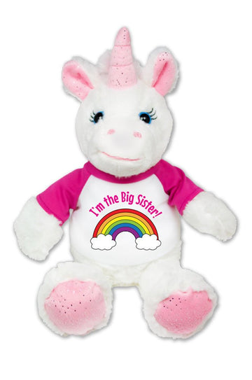 I'M The Big Sister Unicorn Plush Pink Sparkles Message T-Shirt 8 Inches