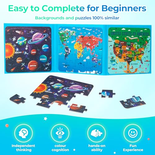 Nattork Map Magnetic Puzzle Book for Toddlers 3-5 Girls Boys  Travel Puzzles Game for Kids Ages 3-6  Learning Magnet with Fun for 3 4 5 6 Years Old Children Boys Girls - Gift Idea for Birthdays
