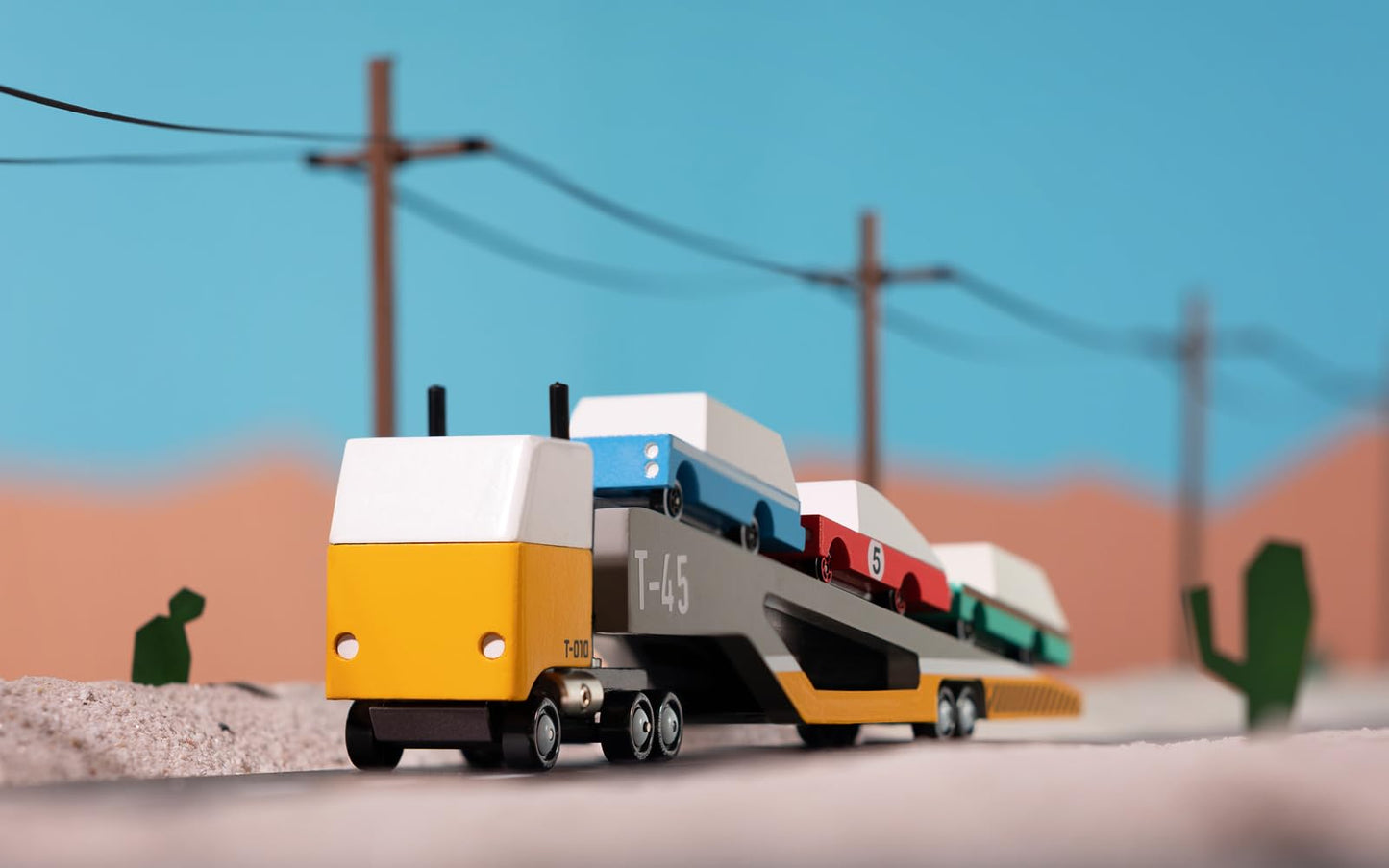 Candycar Wooden Diecast Collection - Magnetic Car Transporter, Premium Handcrafted Beech Wood Toy Car