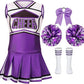 Lmyove Classic Purple 5-Piece Cheerleading Set For Kids - Includes Top, Skirt, Pom Poms, Headband, And Socks,12-14Y
