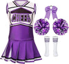 LMYOVE Classic Purple 5-Piece Cheerleading Set for Kids - Includes Top, Skirt, Pom Poms, Headband, and Socks,8-9Y