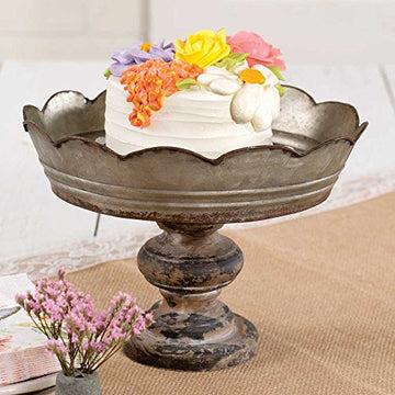 Scalloped Galvanized Metal And Wood Stand