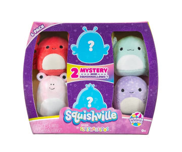Squishville Plush Summer Squad - 2-Inch Toys for Kids, Blue/Gray, Model SQM0217, Includes Anastasia, Aziza, Brenda, Suneetha, Carlito,