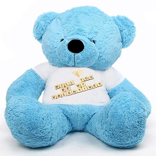 Click4Deal Big Teddy Bear 3 Feet Long Wearing A Be My Valentine T-Shirt (Bear 91 Cm) (Blue)