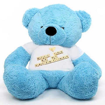 Click4Deal Big Teddy Bear 3 Feet Long Wearing A Be My Valentine T-Shirt (Bear 91 Cm) (Blue)