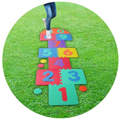 Hopscotch Playmat Foam Interlocking Puzzle Floor Mat - 10 Large Number Tiles (12' By 12' Square Blocks)
