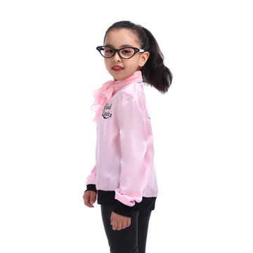 Rabtero Kids 1950S Costumes, Girls 50S Outfit Grease Costume, Pink Ladies Costume For Girls, Pink Ladies Satin Jacket With Pants, Glasses, Earrings And Scarf, Size 4-6