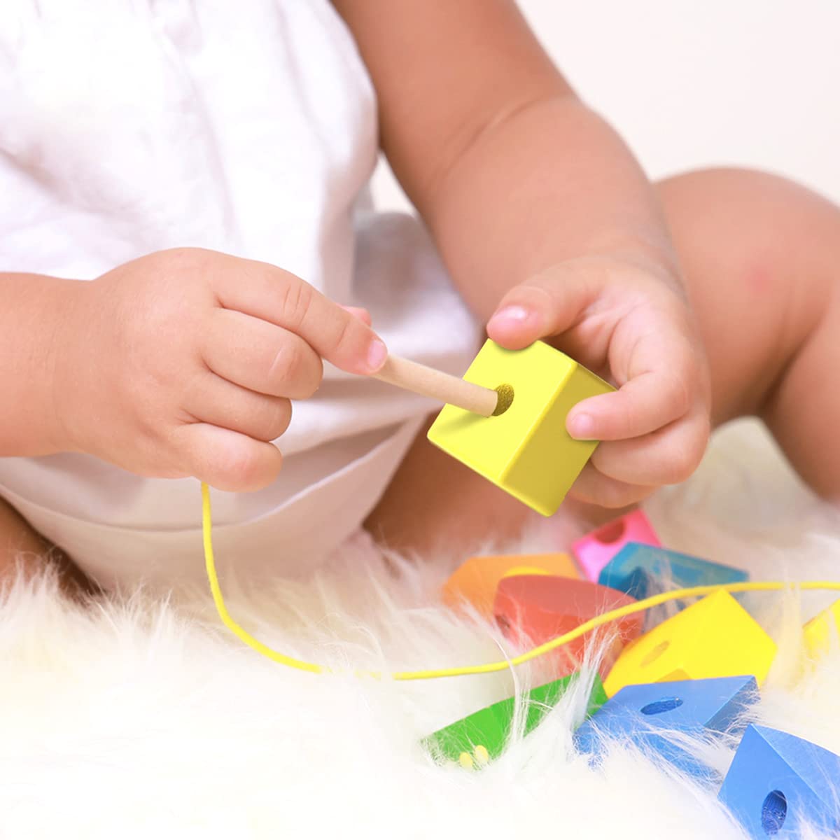 BOHS Caterpillar Lacing Blocks - Toddler Fine Motor Skills Toys - Multicolor, Wood, Model CZ715