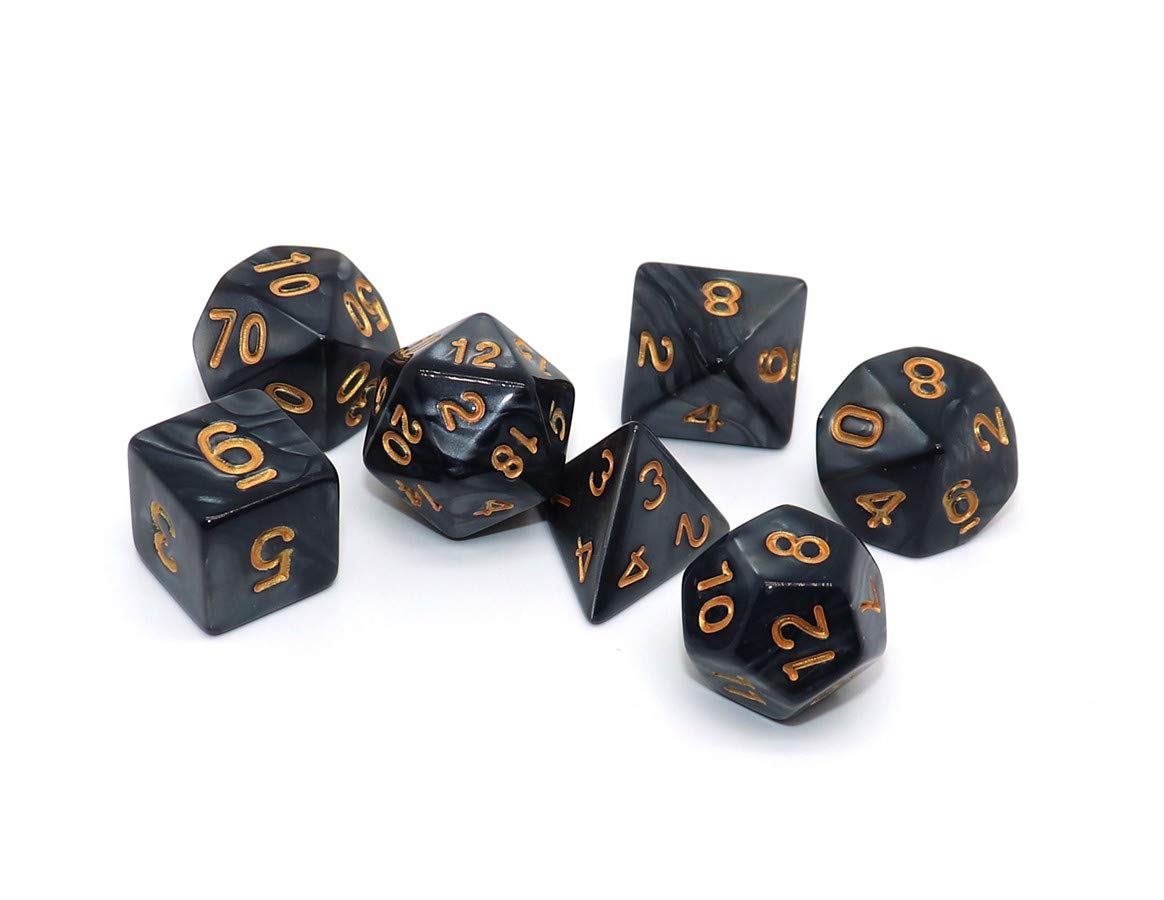 Polyhedral Dnd Dice Set Pearl Black For Dungeon And Dragons D&D Pathfinder Rpg Mtg Dice D20 D12 D10 D8 D6 D4