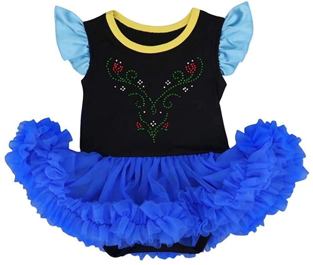 HOIZOSG Baby Girls Anna Princess Costume Halloween Christmas Party Outfits Birthday Romper Tutu Dress w/Headband Shoes Royal Blu