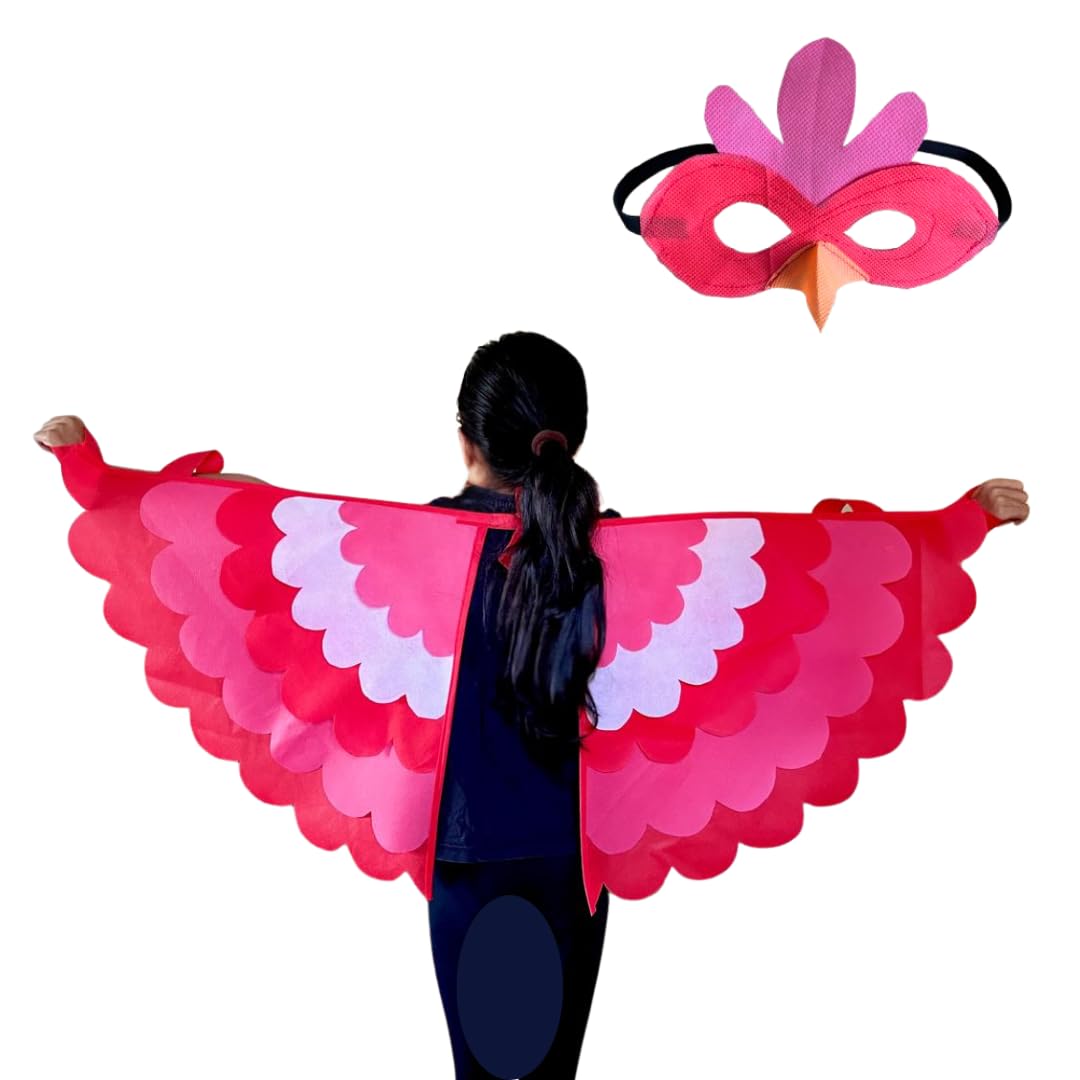 Salu & Mayu Kids Bird Wings And Mask Costume, Eagle, Owl, Rooster, Robin,Flamingo, Non-Woven Fabric (Robin/Pink Bird)
