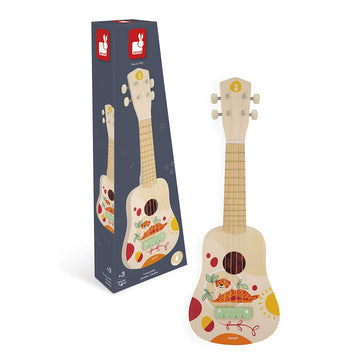 Janod Sunshine Wooden Ukulele - Children's Musical Instrument - Water-Based Paint - One Size - Warm Colors - Model J07636