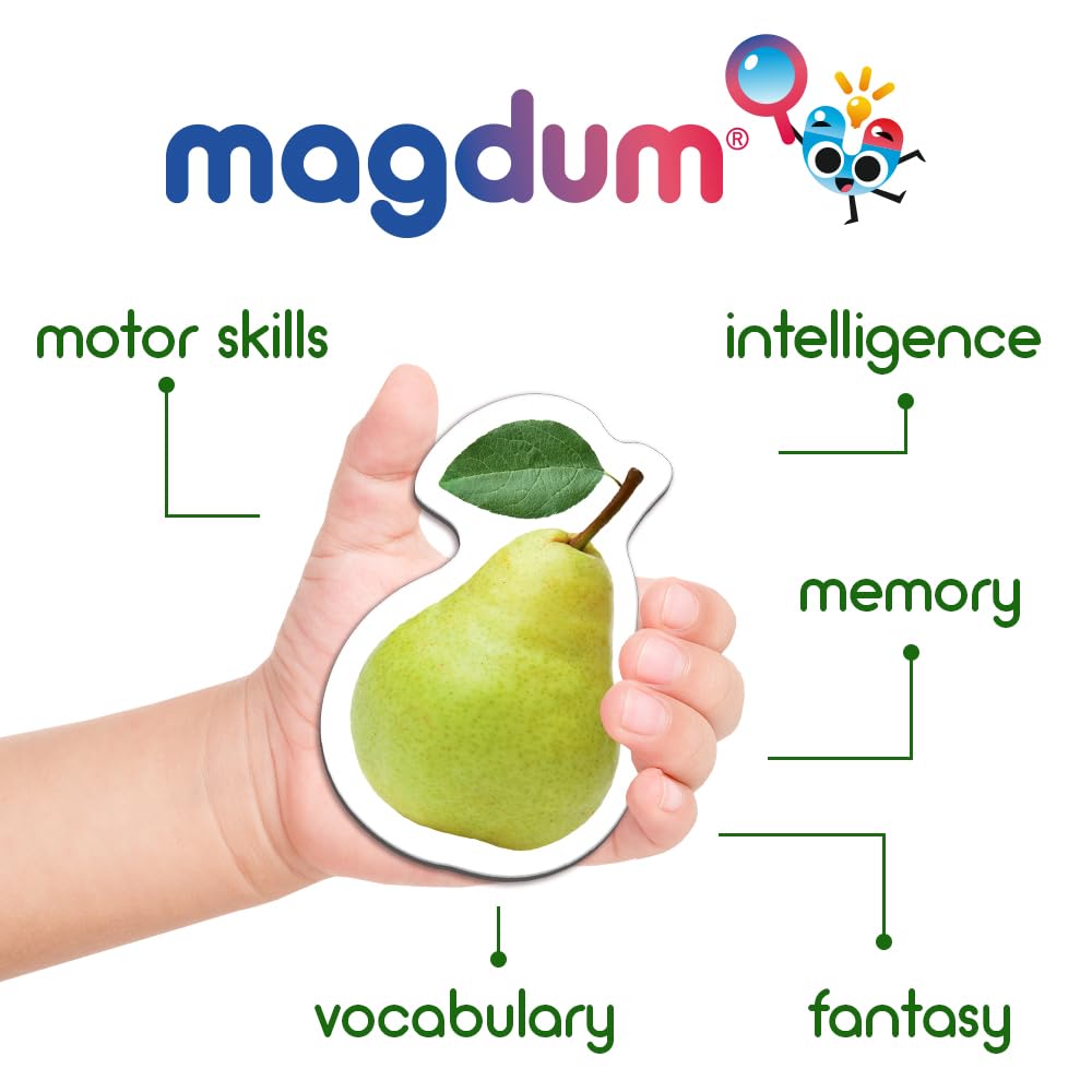 MAGDUM PHOTO FRUITs&Berries - magnets for kitchen -real LARGE fridge magnets for toddlers- Magnetic EDUcational toys baby 3 year old baby - LEARNing magnets for kids- Kid magnets - Development toys