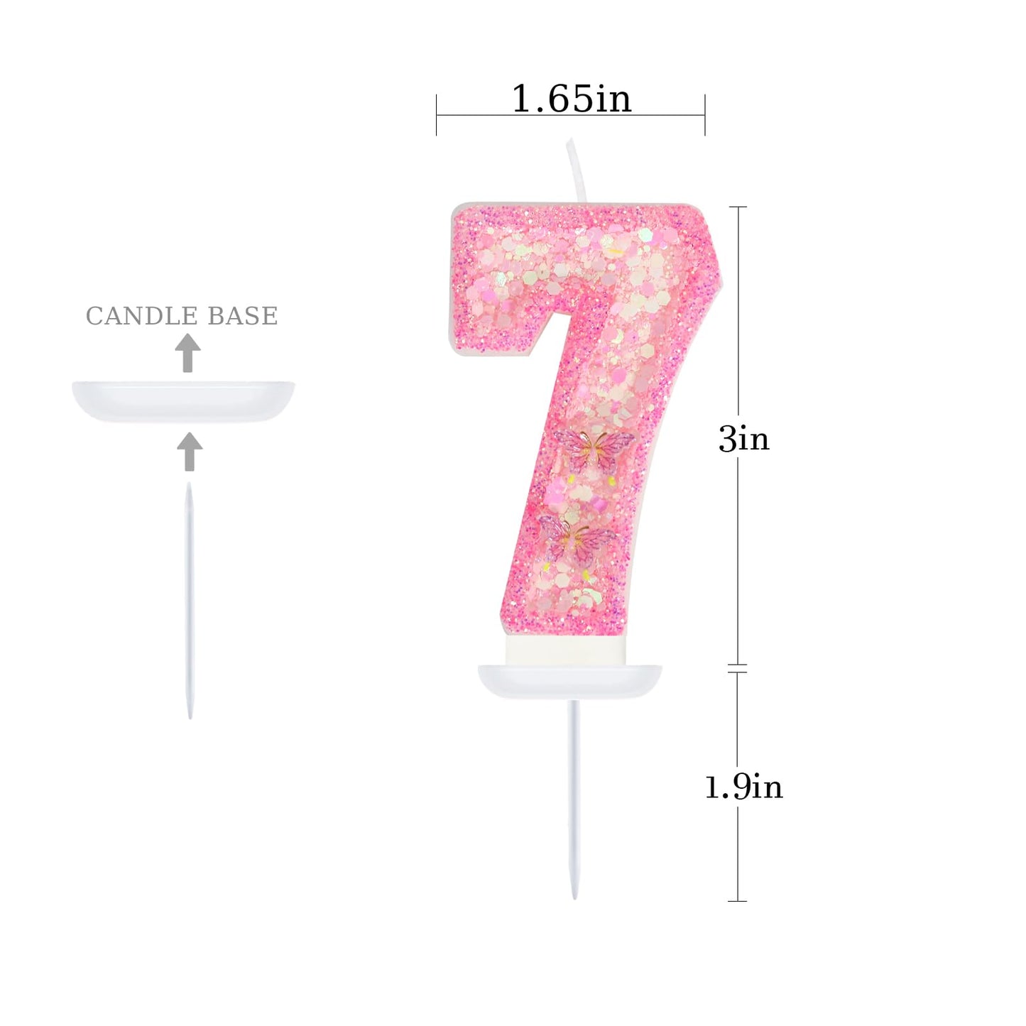 FAMGift Birthday Candles - Number 7 Candle, Butterfly Birthday Candles for Cake, 7th Birthday Party Decorations, Theme Party Sup