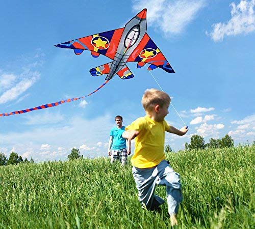 Honbo 58' Fighter Plane Kites For Kids Easy To Fly, Kite For Adults, With Kite Reel And 200Ft String, Beginner Kite For Beach Trip