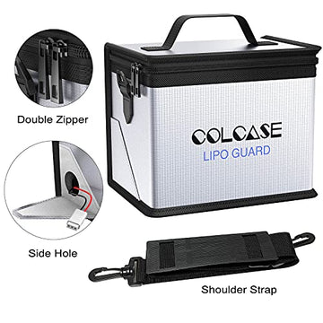 COLCASE Fireproof Explosionproof Lipo Safe Bag for Lipo Battery Storage and Charging, Large Space Highly Sturdy Double Zipper Li