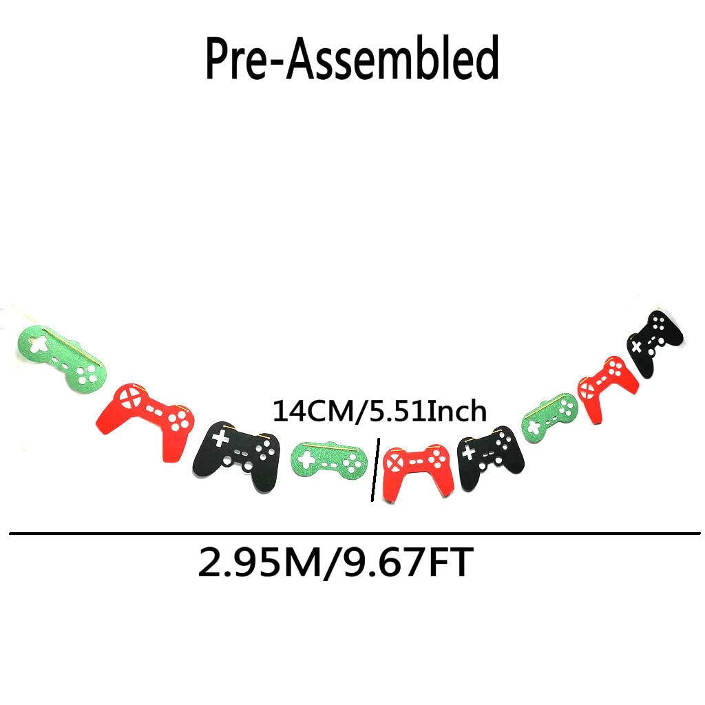 Video Game Controller Banner - Birthday Party Supplies - Game Themed Birthday Garland - Pre-Assembled (Red, Black, Green)