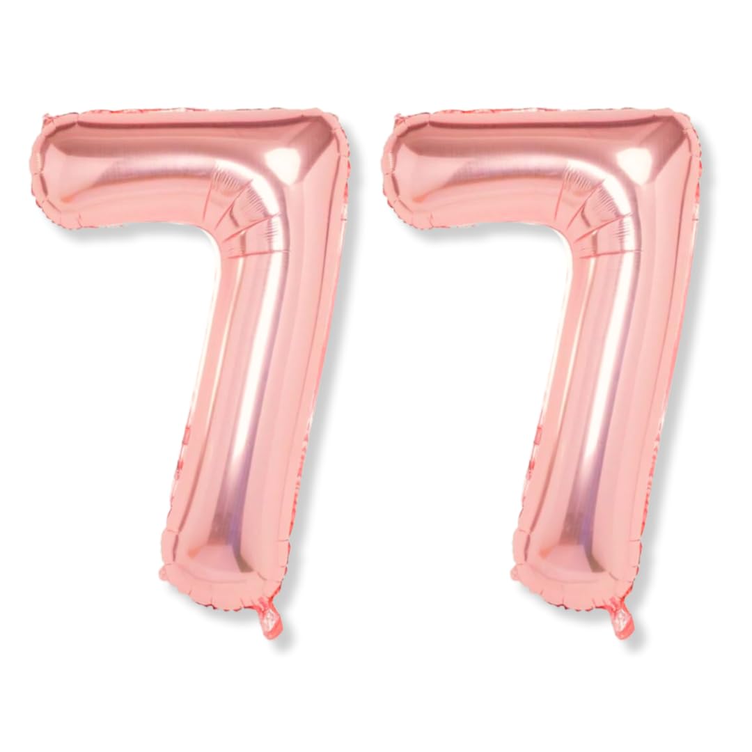 Flyloons 77 Number Rose Gold Foil Balloon 16 Inch Size Birthday Decoration Items Pack Of 2 | 77Th Year Balloons | Seventy Seven