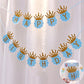 Flairs New York Happy Birthday Decorations Banner Party Props With Gold Crown Letters (Pack Of 1 Banner, Baby Blue/Gold Glitter