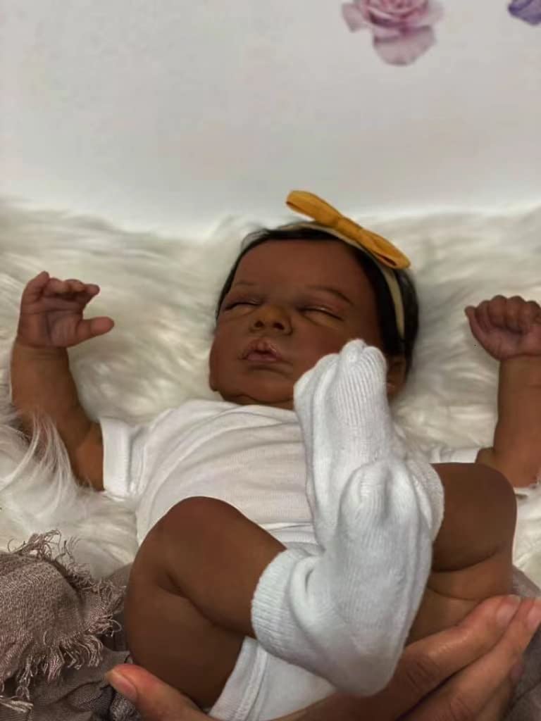 Tfjs Reborn Baby Dolls - Black Girl, 19 Inch Realistic Newborn, African American, Dark Skin Silicone